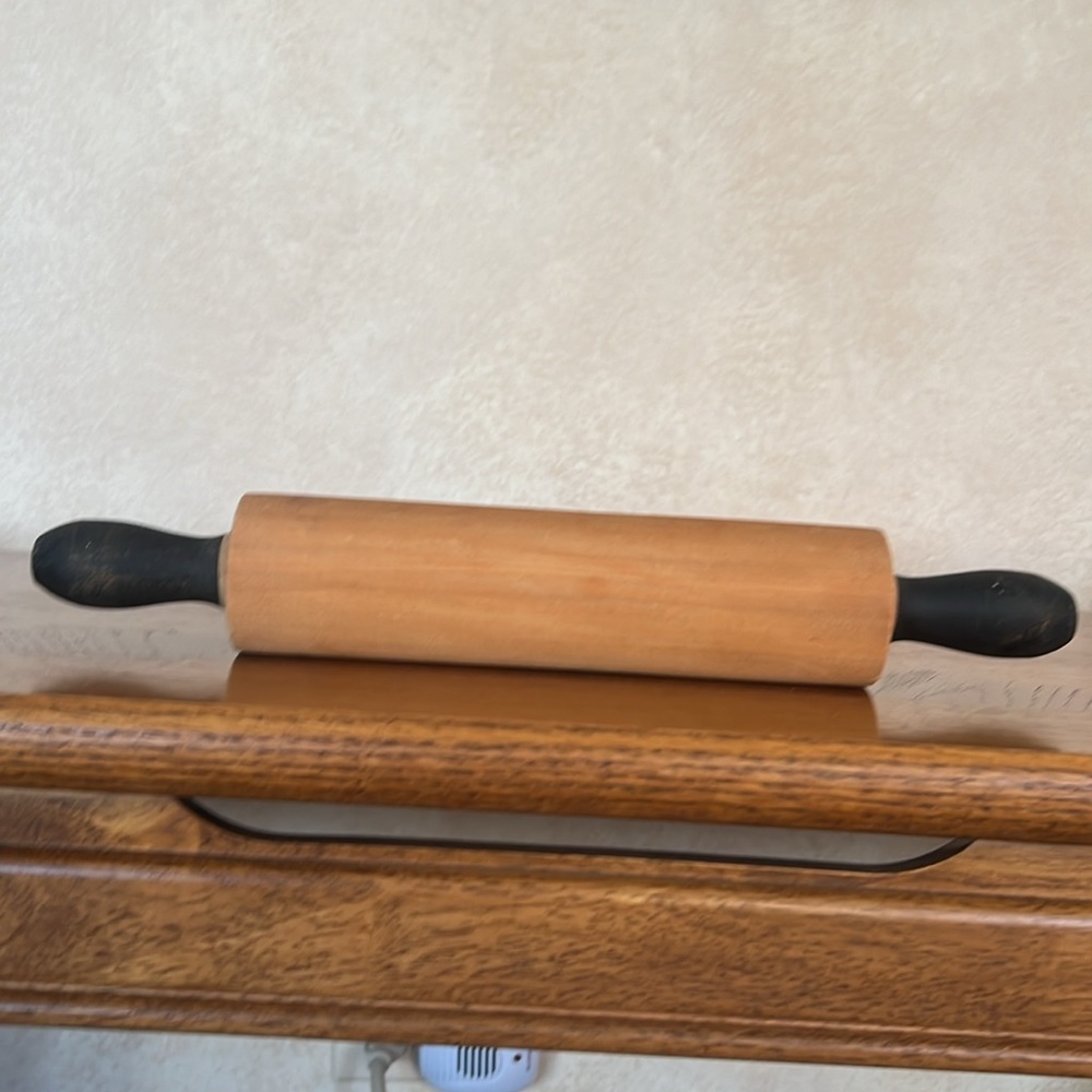 Vintage Wood Rolling Pin with Black Handles .. Excellent Condition